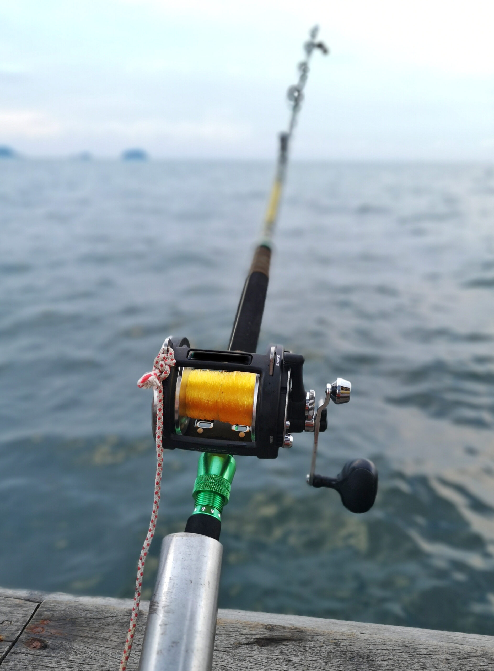 Fishing,Rod,And,Multiplier,Reel,By,The,Boat,Side